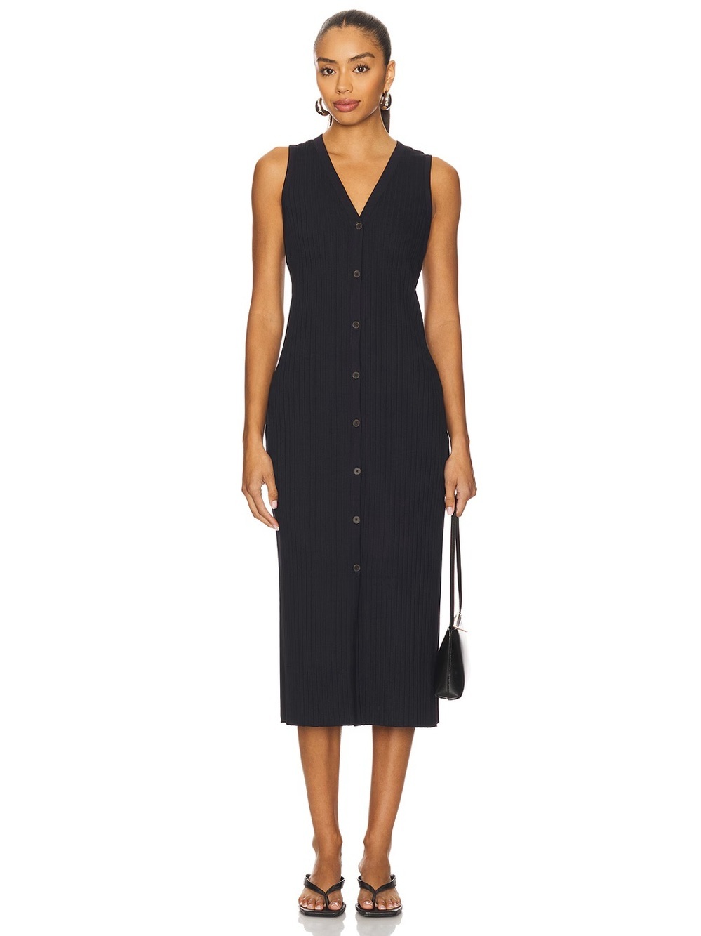 Vince Rib Sleeveless Dress in Coastal Blue Midi Formfitting Stretch Ribbed